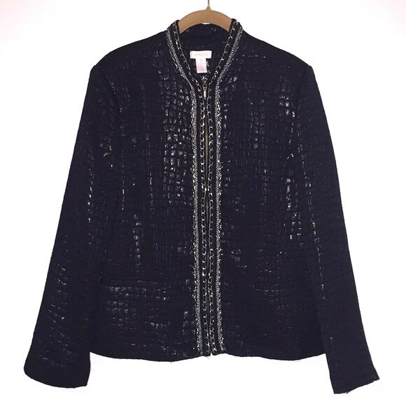 Chico's Alligator Pattern Black Jacket Size 2 - Picture 1 of 7